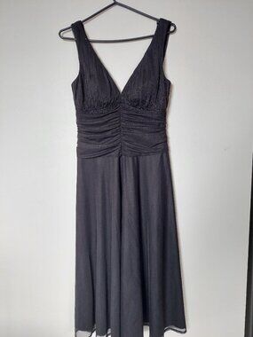 JS Boutique Black Bedazzled V-neck Ruffle Cocktail Dress (Size 8)